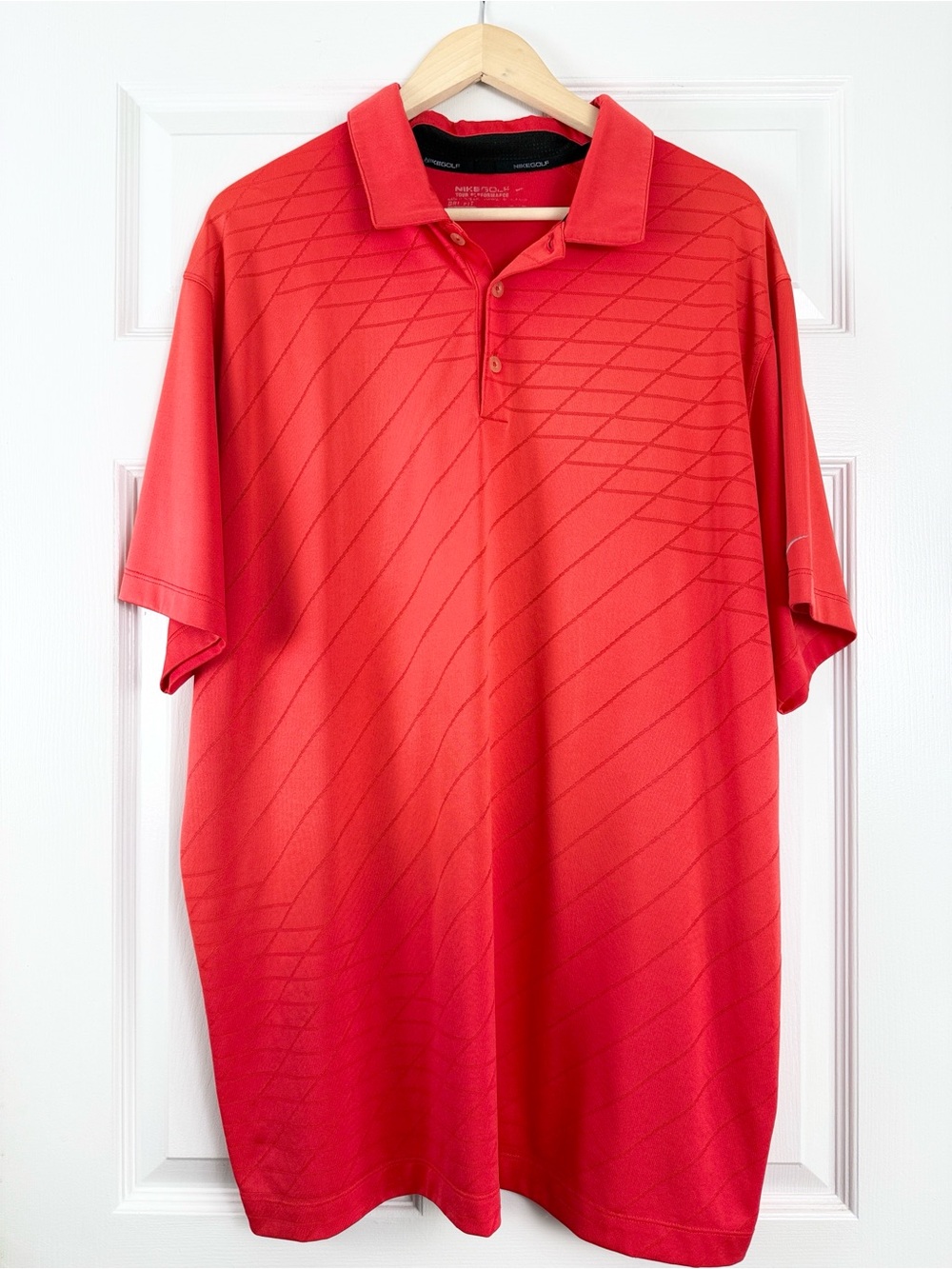 Nike Golf Dri-Fit Coral Red Polo with Subtle Diagonal Texture 2X